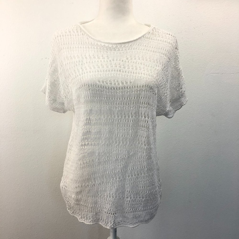 Tommy Bahama White Open Knit Linen Sweater…
